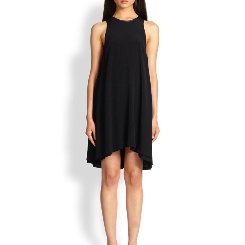 T by Alexander Wang black mini leather trim loose swing party dress womens 4 S